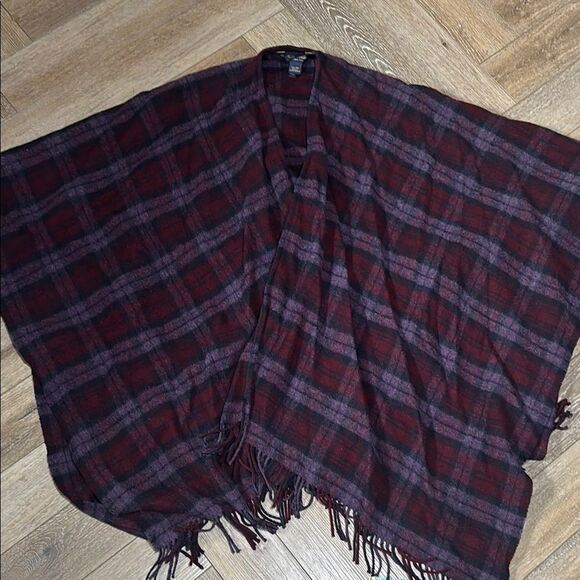 Brooks Brothers Wool Plaid Fringe Poncho - Picture 1 of 4